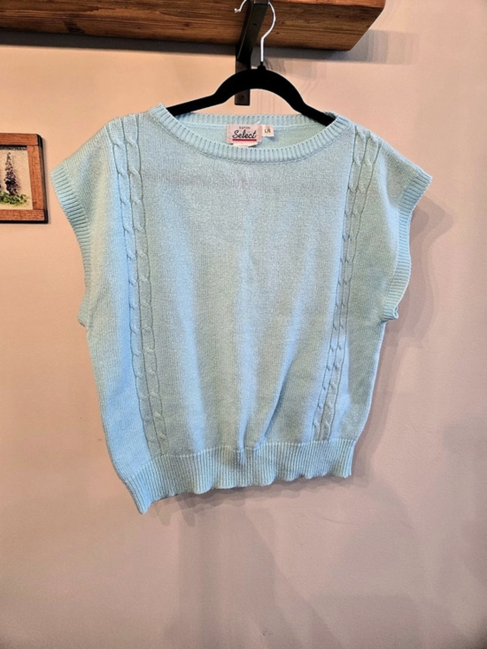 Vintage Sleeveless Cable Knit Sweater in Turquoise
